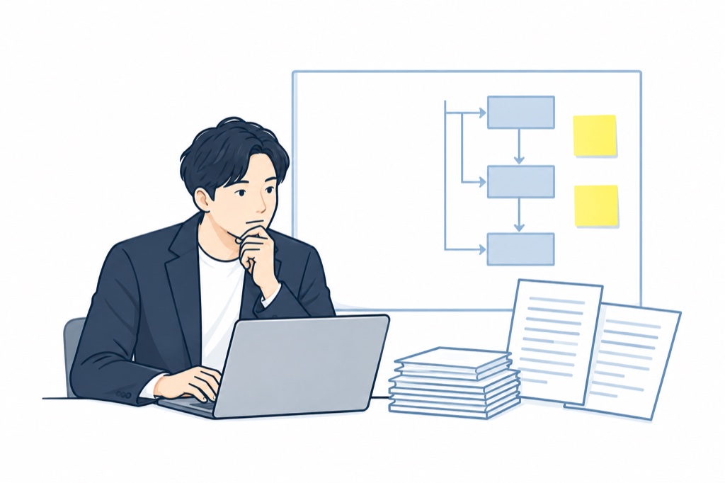 資料と業務の流れを整理する人